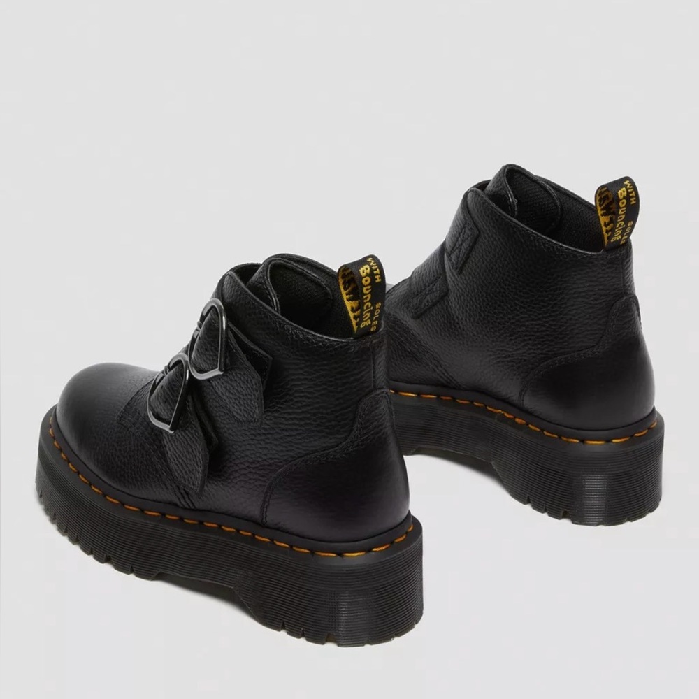 Dr. Martens Black Devon Heart Buckle Platform Boots - Picture 2 of 13